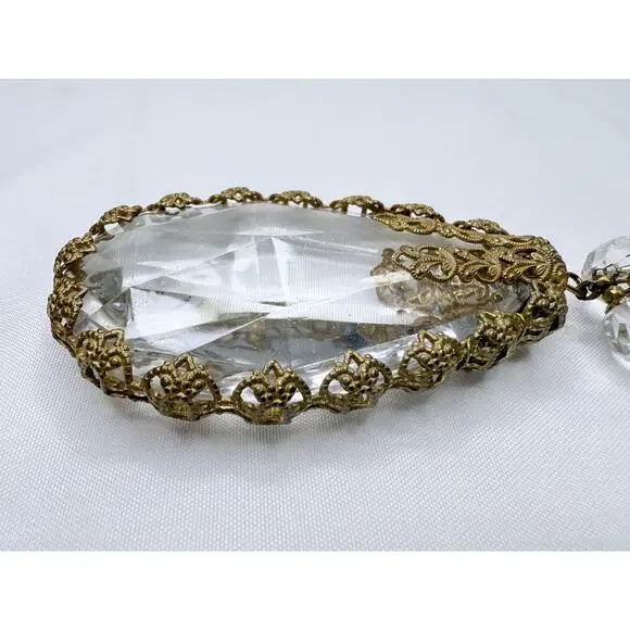 Vintage 1950s Miriam Haskell Baroque Crystal & Filigree Pendant Necklace - Picture 3 of 9